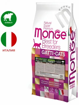 Monge cat bwild grain free беззерновой корм из мяса буйвола для крупных кошек всех возрастов