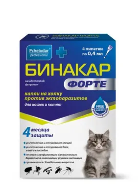 Пчелодар бинакар форте - капли для кошек и котят от блох и клещей