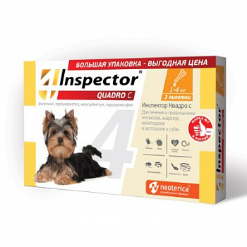 Inspector quadro - капли для собак от блох и клещей (3 пипетки)– Интернет-магазин ZOO-MEGA